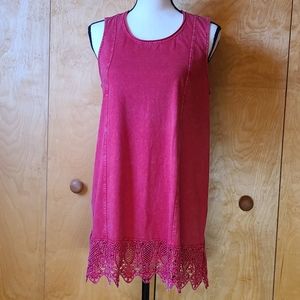 Coldwater Creek pink red dress or tunic Scalloped Lace Trim. M
